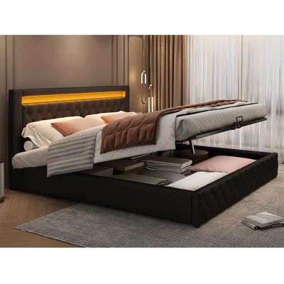 ModernLuxe - Lit coffre rembourré LED - 180x200 - Noir - Bed - Publicité ModernLuxe - Lit coffre rembourré LED - 180x200 - Noir - Bed - Publicité