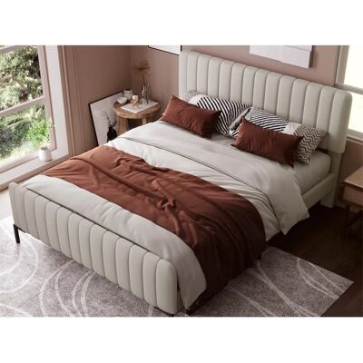 Merax Bed met verstelbaar hoofdbord - 160x200cm - Linnen stof Merax Bed met verstelbaar hoofdbord - 160x200cm - Linnen stof