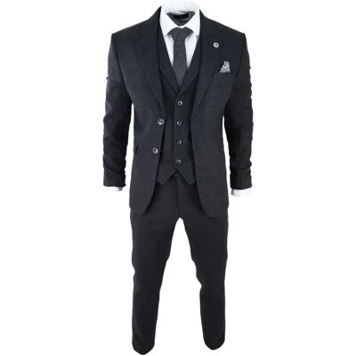 Truclothing Men's Tweed 3 Piece Suit Check Vintage 1920s Gatsby Blinders Tailored Fit Black - Suit Truclothing Men's Tweed 3 Piece Suit Check Vintage 1920s Gatsby Blinders Tailored Fit Black - Suit