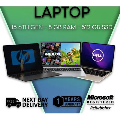 Intel i5 6th Gen Laptop - Refurbished - Windows 10 - 8GB RAM - 512GB SSD - WiFi Intel i5 6th Gen Laptop - Refurbished - Windows 10 - 8GB RAM - 512GB SSD - WiFi