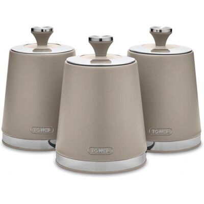 Tower T826131MSH Cavaletto Set of 3 Canisters - Carbon Steel - Latte Tower T826131MSH Cavaletto Set of 3 Canisters - Carbon Steel - Latte