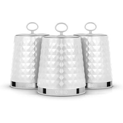 Tower White Canisters Set - 1.3L Tea Coffee Sugar Storage Tower White Canisters Set - 1.3L Tea Coffee Sugar Storage