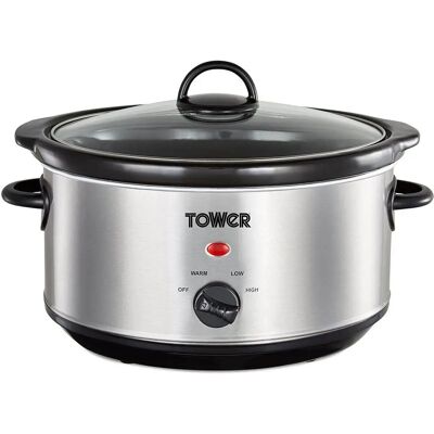 Tower T16039Y Slow Cooker - Stainless Steel, 3.5L, 3 Heat Settings Tower T16039Y Slow Cooker - Stainless Steel, 3.5L, 3 Heat Settings