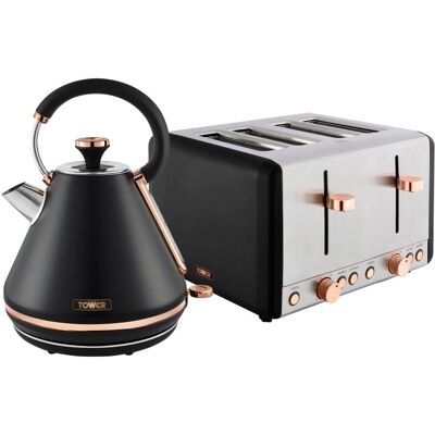 Tower Cavaletto Kitchen Set - Black and Rose Gold - 1.7L Rapid Boil Kettle & 4 Slice Toaster Tower Cavaletto Kitchen Set - Black and Rose Gold - 1.7L Rapid Boil Kettle & 4 Slice Toaster