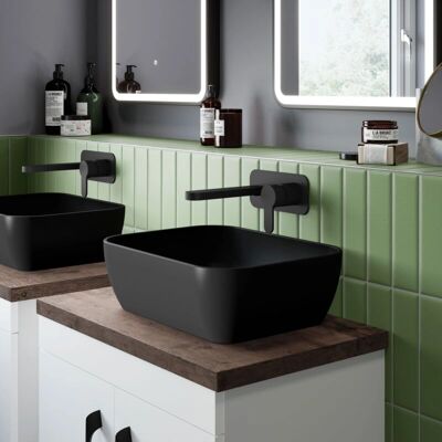 Nuie - Vessel Square Sit-On Countertop Basin - Matt Black - basin Nuie - Vessel Square Sit-On Countertop Basin - Matt Black - basin