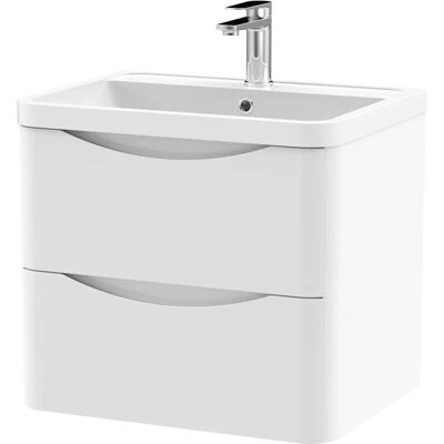 Voda 600mm Satin White Double Drawer Vanity Unit with Polymarble Basin - W/h Voda 600mm Satin White Double Drawer Vanity Unit with Polymarble Basin - W/h