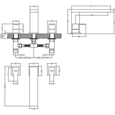 Balterley - Square Deck 3 Bath Filler Tap - Chrome Balterley - Square Deck 3 Bath Filler Tap - Chrome