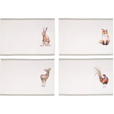 Wrendale Designs Woodlanders Cotton Fabric Set of 4 Placemats - Animal Art Wrendale Designs Woodlanders Cotton Fabric Set of 4 Placemats - Animal Art