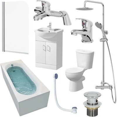 Essentials - Complete Bathroom Suite - 1700mm Bath - Vanity 560mm - Bathroom Suite Essentials - Complete Bathroom Suite - 1700mm Bath - Vanity 560mm - Bathroom Suite