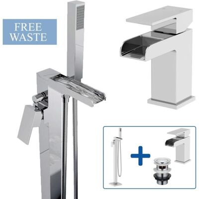 Architeckt - Waterfall Bath Shower Mixer - Freestanding - Tap Set Architeckt - Waterfall Bath Shower Mixer - Freestanding - Tap Set
