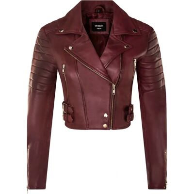 Infinity Leather Veste Biker Courte Bordeaux Femme - Publicité Infinity Leather Veste Biker Courte Bordeaux Femme - Publicité