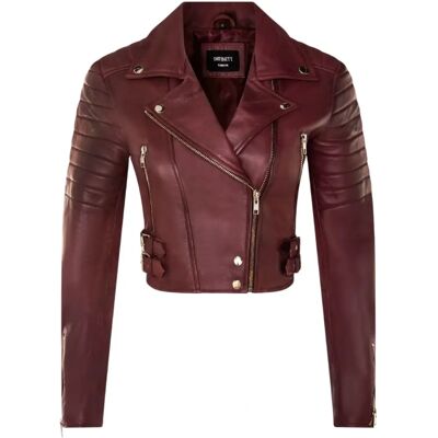 Infinity Leather Burgundy Cropped Biker Jacket - Leather - Women's Infinity Leather Burgundy Cropped Biker Jacket - Leather - Women's