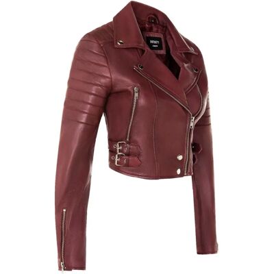 Infinity Leather Dames Bordeaurowe Cropped Biker Jas - Jas Infinity Leather Dames Bordeaurowe Cropped Biker Jas - Jas