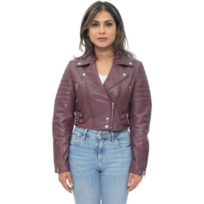 Infinity Leather Women’s Cropped Biker Jacket - Burgundy - UK 24 Infinity Leather Women’s Cropped Biker Jacket - Burgundy - UK 24