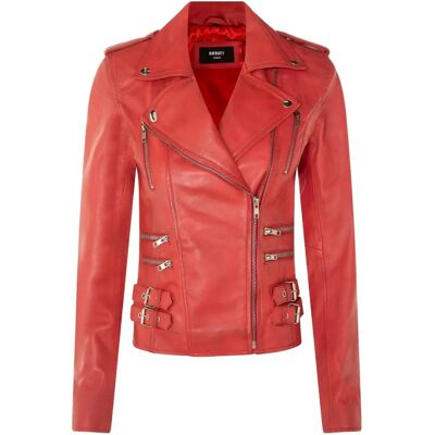 Infinity Leather Dames Vintage Brando Leren Bikerjas - Rood - Maat 24 UK Infinity Leather Dames Vintage Brando Leren Bikerjas - Rood - Maat 24 UK