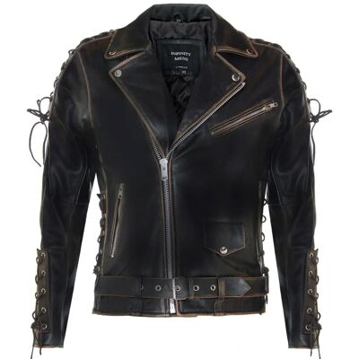 Infinity Leather Herren Vintage Black Brando Leder Biker Jacke - Chicago - Schwarz - Größe M - Lederjacke Infinity Leather Herren Vintage Black Brando Leder Biker Jacke - Chicago - Schwarz - Größe M - Lederjacke
