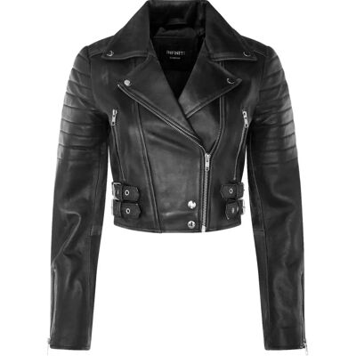 Infinity Leather Women’s Cropped Brando Biker Jacket - Black - Size 22 UK Infinity Leather Women’s Cropped Brando Biker Jacket - Black - Size 22 UK