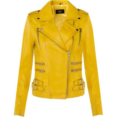 Infinity Leather Dames Gele Brando Bikerjas - Vintage Stijl Infinity Leather Dames Gele Brando Bikerjas - Vintage Stijl