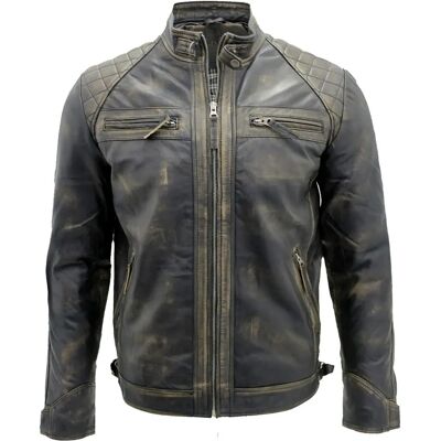 Infinity Leather Monaco Vintage gesteppte schwarze Leder Motorradrjacke - Jacke Infinity Leather Monaco Vintage gesteppte schwarze Leder Motorradrjacke - Jacke