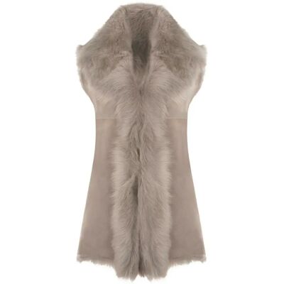 Infinity Leather Dames Toscana Lamsvacht Lange Gilet - Lichtgrijs - UK Maat 16 Infinity Leather Dames Toscana Lamsvacht Lange Gilet - Lichtgrijs - UK Maat 16