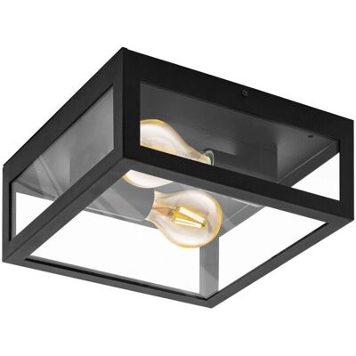Loops IP44 Outdoor Wall Light Black & Glass Box Twin 60W E27 Bulb Porch Lamp - Wall Light Loops IP44 Outdoor Wall Light Black & Glass Box Twin 60W E27 Bulb Porch Lamp - Wall Light