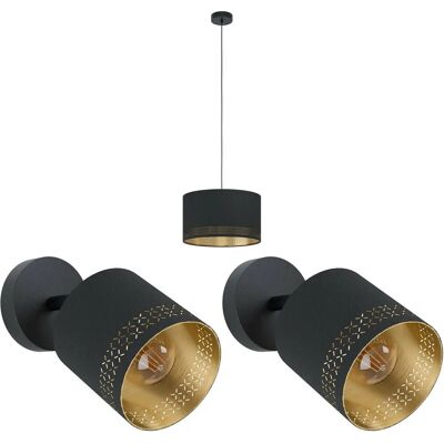 Loops Ceiling Pendant Light & 2x Wall Lights Black Gold Pattern Modern Shade - Lighting fixture Loops Ceiling Pendant Light & 2x Wall Lights Black Gold Pattern Modern Shade - Lighting fixture