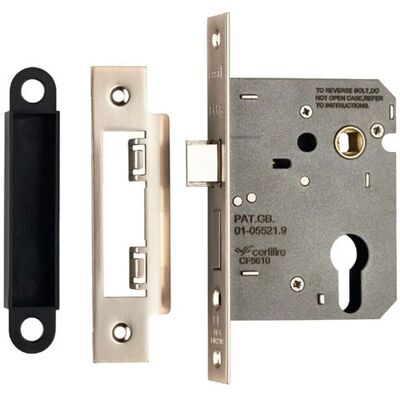 Loops - 76mm Contract Euro Profile Sashlock Square Forend - Satin Nickel - Sashlock - Door Latch Loops - 76mm Contract Euro Profile Sashlock Square Forend - Satin Nickel - Sashlock - Door Latch