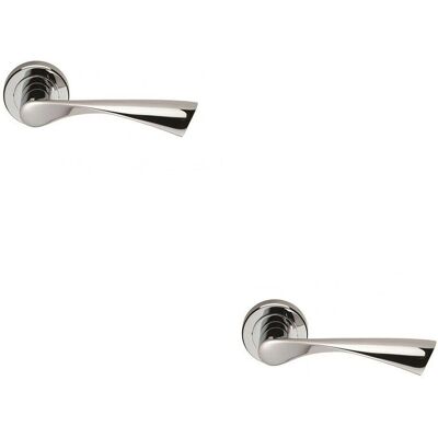 Loops - Angular Twisted Handle on Round Rose Polished Chrome - 2x Pack - Door Handle Loops - Angular Twisted Handle on Round Rose Polished Chrome - 2x Pack - Door Handle
