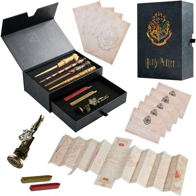Conjunto de escrita Harry Potter Premium - Caixa de recordações com varinha e selo Conjunto de escrita Harry Potter Premium - Caixa de recordações com varinha e selo