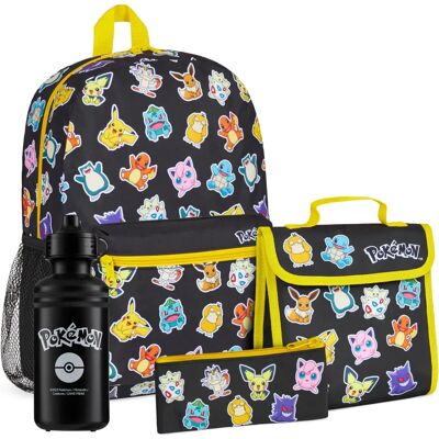 Conjunto Pokemon AOP de 4 peças - Mochila, lancheira, estojo e garrafa de água Conjunto Pokemon AOP de 4 peças - Mochila, lancheira, estojo e garrafa de água