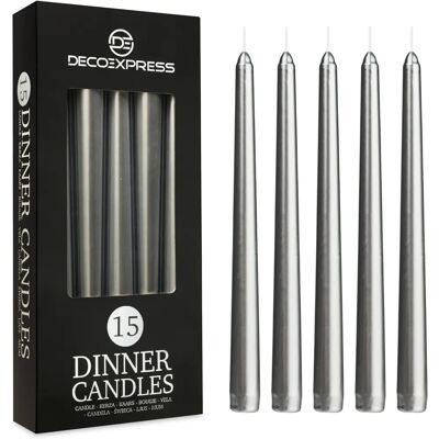 DECO EXPRESS Set Of 15 Taper Candles Silver - Candles DECO EXPRESS Set Of 15 Taper Candles Silver - Candles