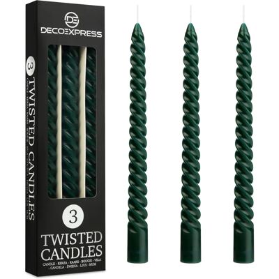 DECO EXPRESS Green Twisted Candles - 6-Hour Pack of 3 DECO EXPRESS Green Twisted Candles - 6-Hour Pack of 3
