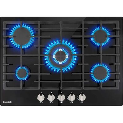Dellonda Black 70cm Gas Hob - 5 Burner, Built-In, Cast Iron Supports Dellonda Black 70cm Gas Hob - 5 Burner, Built-In, Cast Iron Supports