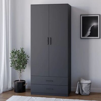 URBN Living 2 Door Wardrobe Black Wooden Bedroom Furniture - Cabinet URBN Living 2 Door Wardrobe Black Wooden Bedroom Furniture - Cabinet