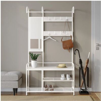 URBN Living - White & White - White - Coat rack with shoe bench URBN Living - White & White - White - Coat rack with shoe bench