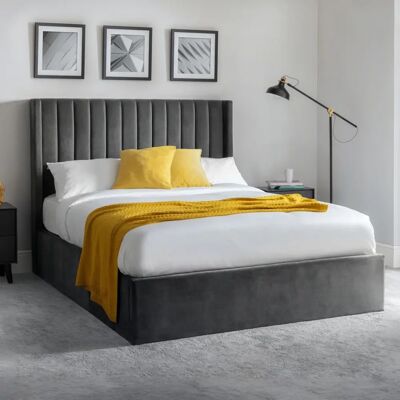 Only Oak Furniture Langham Scalloped Headboard Storage Bed 150cm - Grey Only Oak Furniture Langham Scalloped Headboard Storage Bed 150cm - Grey