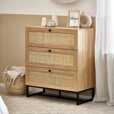 Julian Bowen Padstow Rattan and Oak 3-Drawer Chest of Drawers Julian Bowen Padstow Rattan and Oak 3-Drawer Chest of Drawers