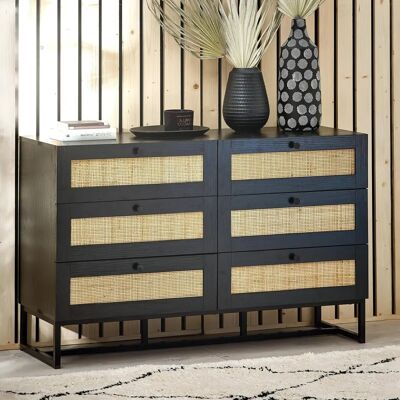 Julian Bowen Padstow Schwarzes Rattan 6-Schubladen-Kommode - Schlafzimmermöbel Julian Bowen Padstow Schwarzes Rattan 6-Schubladen-Kommode - Schlafzimmermöbel