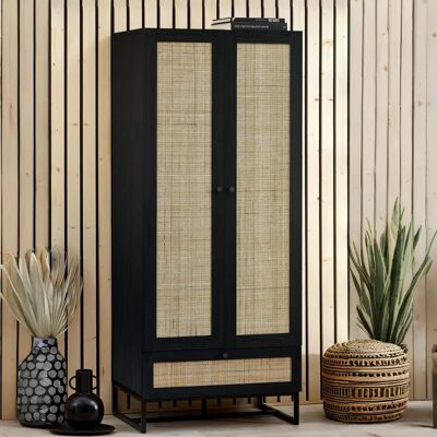 Julian Bowen Padstow Black and Rattan Wardrobe Julian Bowen Padstow Black and Rattan Wardrobe
