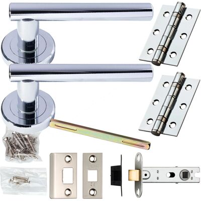 Loops - Door Handle Set - Chrome - T Bar - Screwless Round Rose Loops - Door Handle Set - Chrome - T Bar - Screwless Round Rose