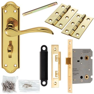 Loops - Brass Victorian Curved Thumbturn Backplate - Door Handle Set Loops - Brass Victorian Curved Thumbturn Backplate - Door Handle Set