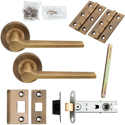 Unknown - Door Handle & Latch Pack - Antique Brass - Rounded Lever - Round Rose - Door hardware Unknown - Door Handle & Latch Pack - Antique Brass - Rounded Lever - Round Rose - Door hardware