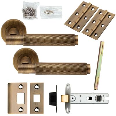 Loops - Antique Brass Knurled Round Rose - Door handle set Loops - Antique Brass Knurled Round Rose - Door handle set