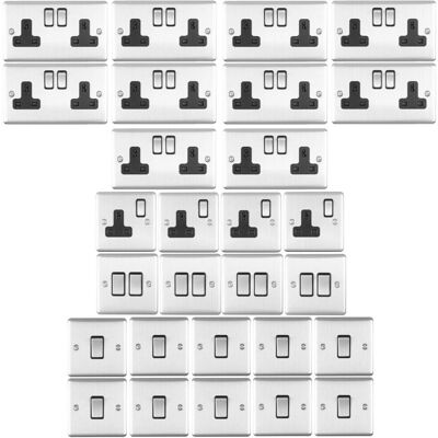 Loops - SATIN STEEL - 14x Light 14x Switched UK - Socket Set Loops - SATIN STEEL - 14x Light 14x Switched UK - Socket Set
