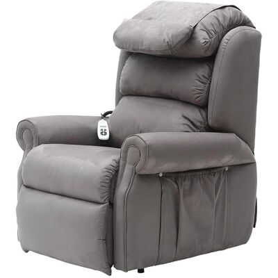 Loops - Dual Motor Rise and Recline Armchair - Grey Suedette Fabric - Armchair Loops - Dual Motor Rise and Recline Armchair - Grey Suedette Fabric - Armchair
