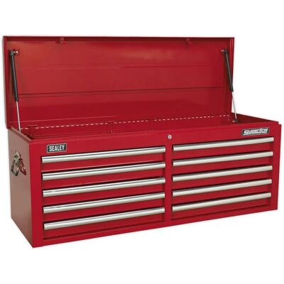 Loops 1265 x 435 x 490mm RED 10 Drawer Topchest Tool Chest Lockable Storage Cabinet - Tool Chest Loops 1265 x 435 x 490mm RED 10 Drawer Topchest Tool Chest Lockable Storage Cabinet - Tool Chest