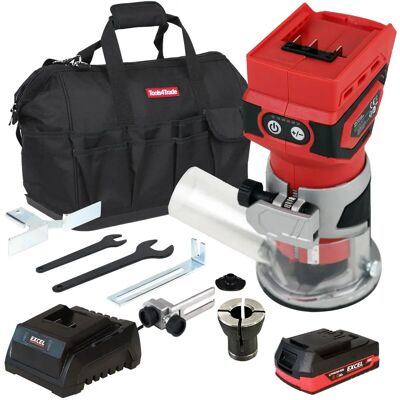 Excel - 18V Cordless 1/4in Router Laminate Trimmer - Charger - Bag - Router Excel - 18V Cordless 1/4in Router Laminate Trimmer - Charger - Bag - Router