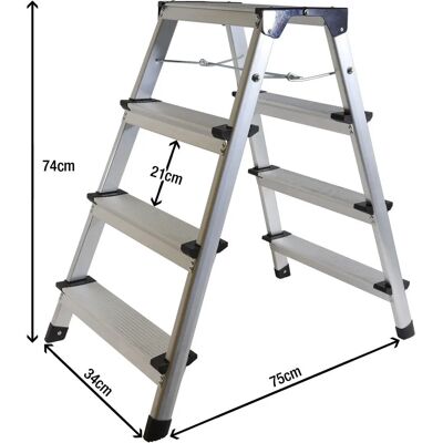 Excel Heavy Duty Aluminium Ladder - 4 Tread Folding - 745x465mm Excel Heavy Duty Aluminium Ladder - 4 Tread Folding - 745x465mm