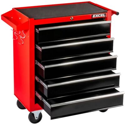 Excel Heavy Duty Roller Tool Cabinet - 5 Drawers, Red Excel Heavy Duty Roller Tool Cabinet - 5 Drawers, Red