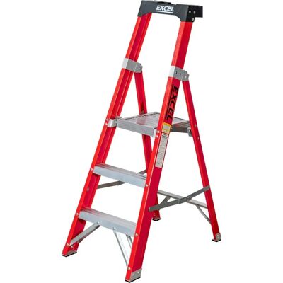 Excel Heavy Duty Fibreglass Step Ladder - 3 Tread 1.34m En131 Excel Heavy Duty Fibreglass Step Ladder - 3 Tread 1.34m En131